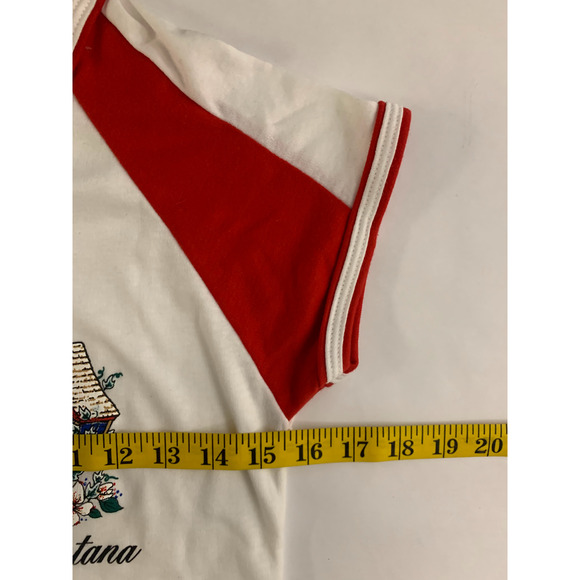 90s Vintage Le Riche M Medium Red White Montana MT Birdhouse Short Sleeve Shirt - Picture 10 of 10